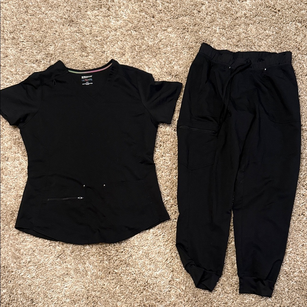 Scrubstar Ultimate Black V-Neck Scrub Top and Bottom
